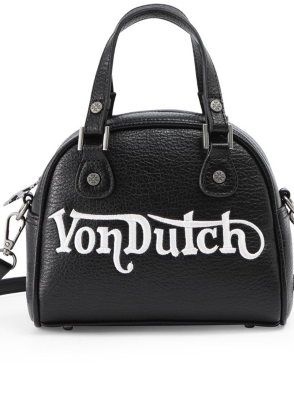 Von Dutch Black Dome Satchel with White Logo - Picture 2 of 7